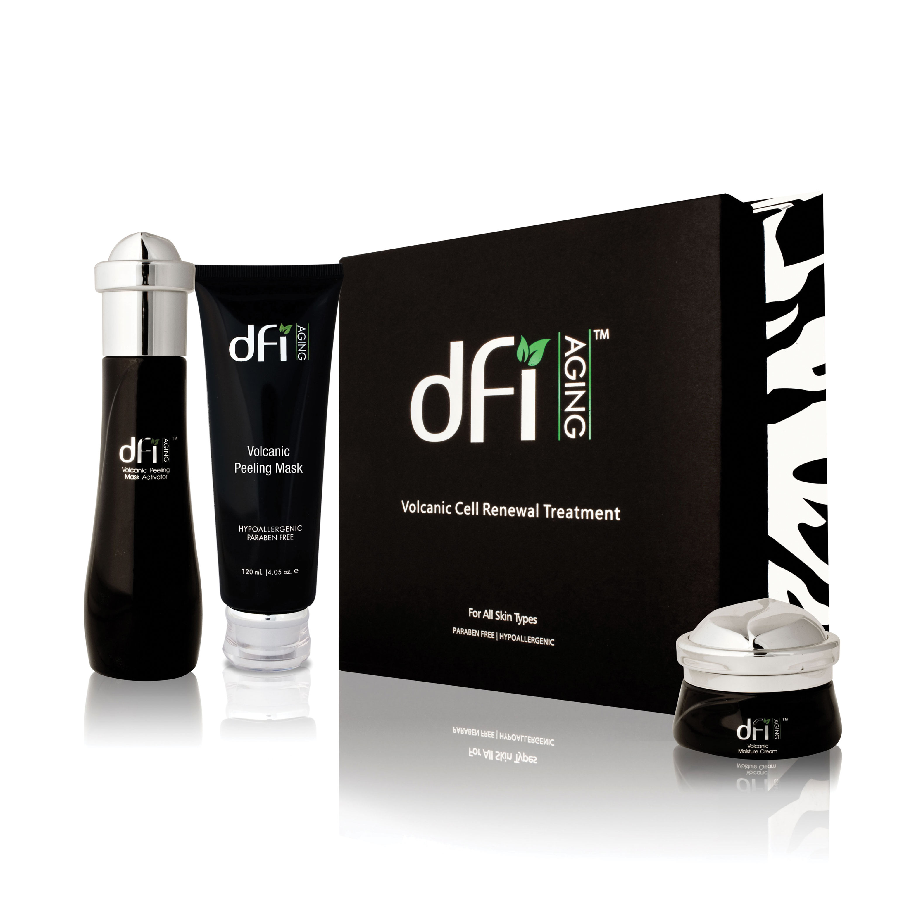 Product Branding and Packaging Design for dfi Aging Skincare's Volcanic Cell Renewal System