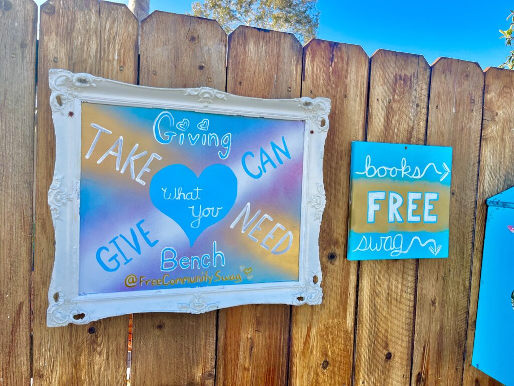 Giving Bench in Pacific Beach California. Take what you need. Give what you can.